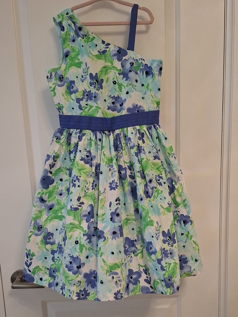 Gymboree Blue, Green & White One-Shoulder Floral Party Lined Tulle Dress size 12